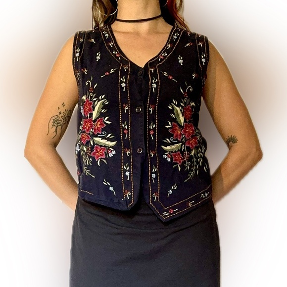 Embroidered Bobbie Brooks vintage 90s button front vest - Picture 1 of 4